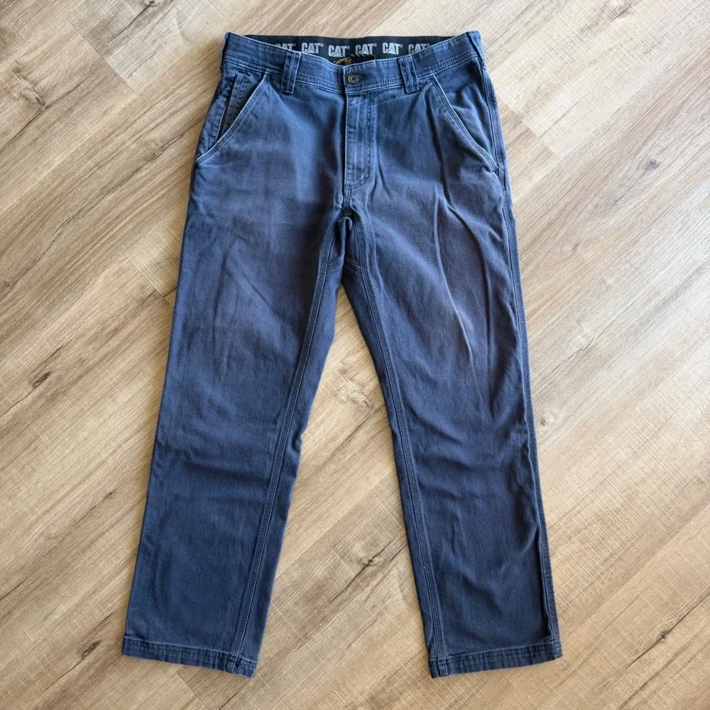 CAT Caterpillar Mens 32x30 Navy Blue Canvas Work Pants Straight Leg Stretch
